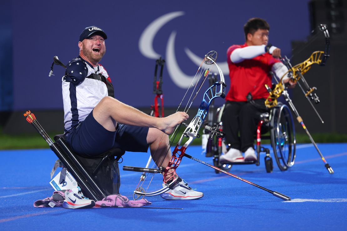 Stutzman celebrates winning his gold medal.