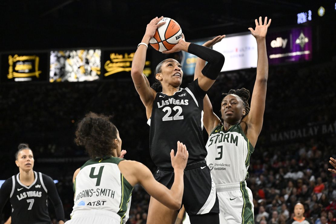 A'ja Wilson powers to the hoop against the Seattle Storm on Tuesday.