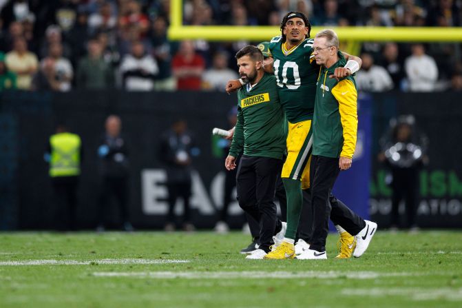 Green Bay Packers quarterback <a href="https://www.cnn.com/2024/09/07/sport/nfl-in-brazil-eagles-packers-spt-intl/index.html">Jordan Love walks off the field</a> after taking a hit in the final seconds of a game against the Philadelphia Eagles in São Paulo early Saturday, September 7. The Eagles won 34-29.