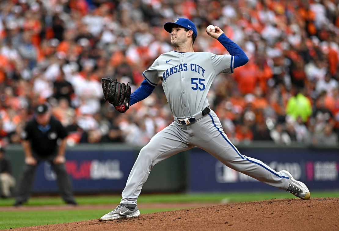 Kansas City Royals pitcher Cole Ragans throws against the Baltimore Orioles in the first inning.