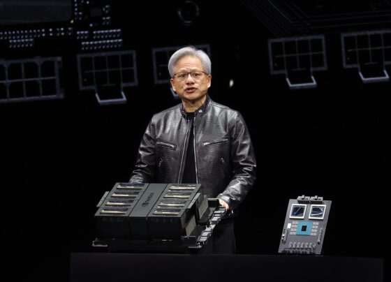 Jensen Huang wih Nvidia hardware