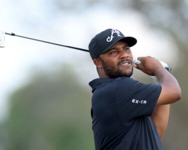 DALLAS, TEXAS - SEPTEMBER 22: Harold Varner III of The United States and the 4Aces GC team plays his second shot on the 18th hole during the individual team stroke-play finals on day three of the LIV Golf Team Championship Dallas at Maridoe Golf Club on September 22, 2024 in Dallas, Texas. (Photo by David Cannon/Getty Images)