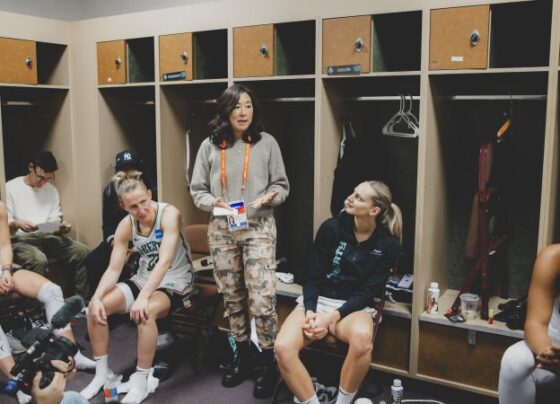 New York Liberty owner Clara Wu Tsai with Breanna Stewart on a 2023 recruitment trip to Turkey