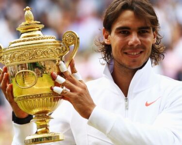 Nadal celebrates winning Wimbledon in 2010.