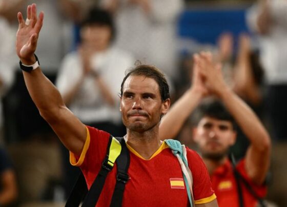 López (left) and Nadal celebrate during their semifinal match against Great Britain during the 2019 Davis Cup.