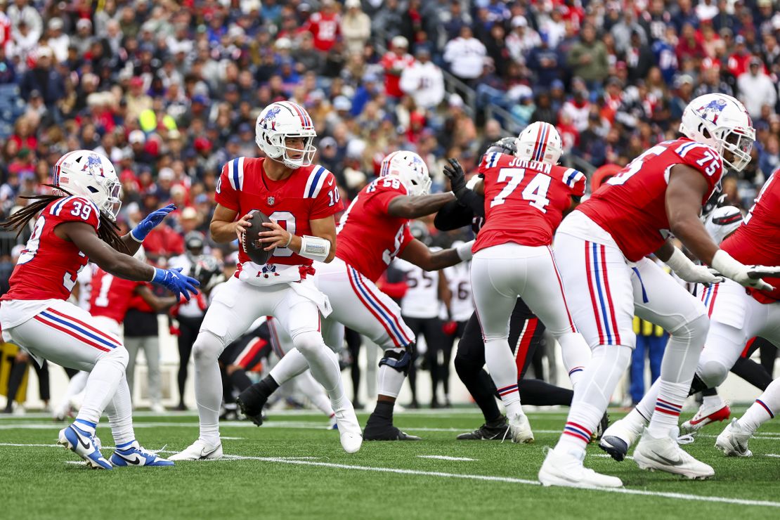 Maye threw three touchdowns in his first start for the Patriots.