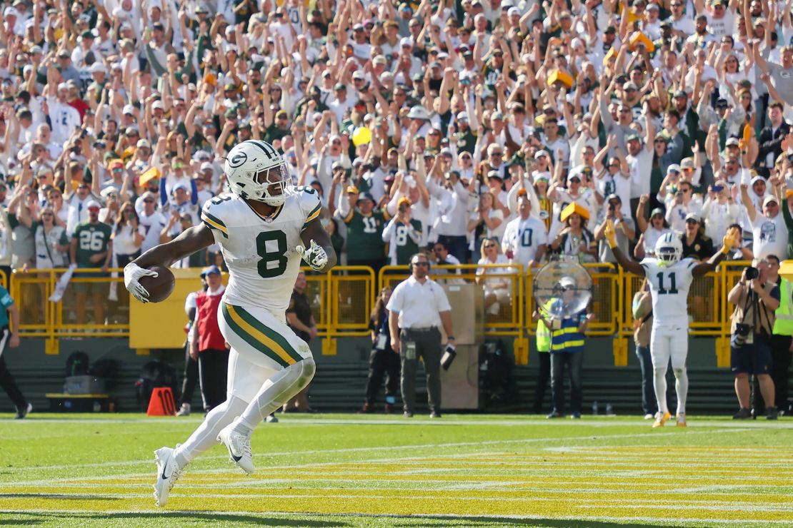 Jacobs scored his first career receiving touchdown in the Packers' win over the Texans.