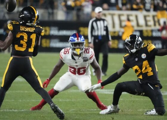 Austin celebrates scoring his second touchdown in the win over the Giants.