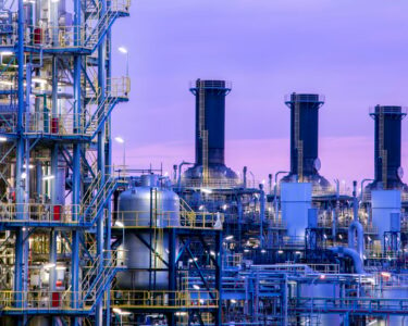 A chemical plant at dusk.