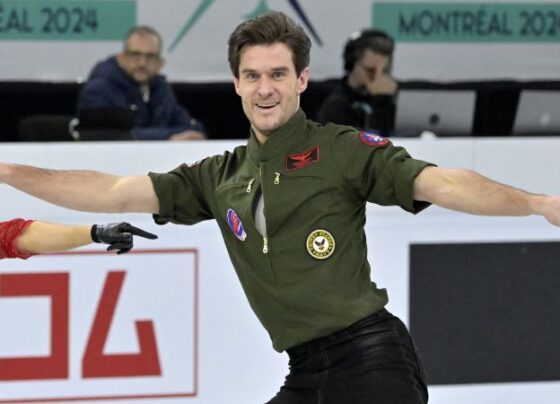 Sørensen and Laurence Fournier Beaudry perform their free dance in the ice dance competition at the 2024 world championships.