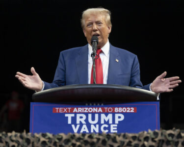 Donald Trump speaks during a campaign rally at Findlay Toyota Center on October 13, 2024 in Prescott Valley, Arizona. (Photo by Rebecca Noble/Getty Images)