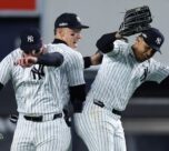 Yankees pitcher Carlos Rodón throws against the Guardians in Game 1 of the ALCS.