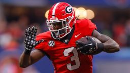 ATHENS, GEORGIA - AUGUST 31: Nate Frazier #3 of the Georgia Bulldogs rushes during the fourth quarter against the Clemson Tigers in the Aflac Kickoff Game at Mercedes-Benz Stadium on August 31, 2024 in Atlanta, Georgia.  (Photo by Todd Kirkland/Getty Images)