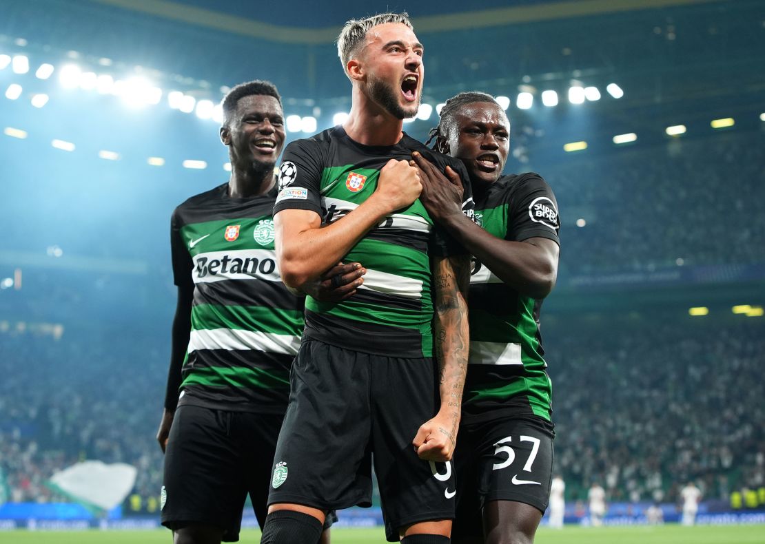 Debast (middle) scored a long-range strike for Sporting CP against Lille on Tuesday.