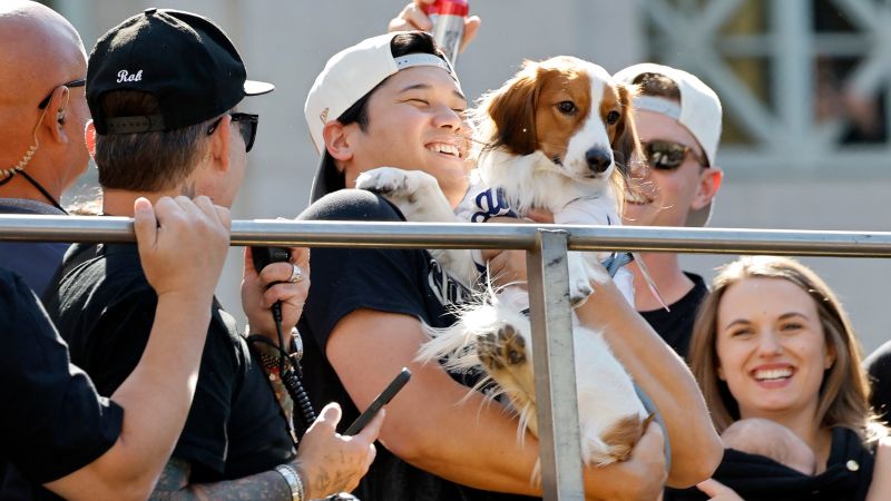 Shohei Ohtani, and his dog, steal the show at Los Angeles Dodgers victory parade | CNN