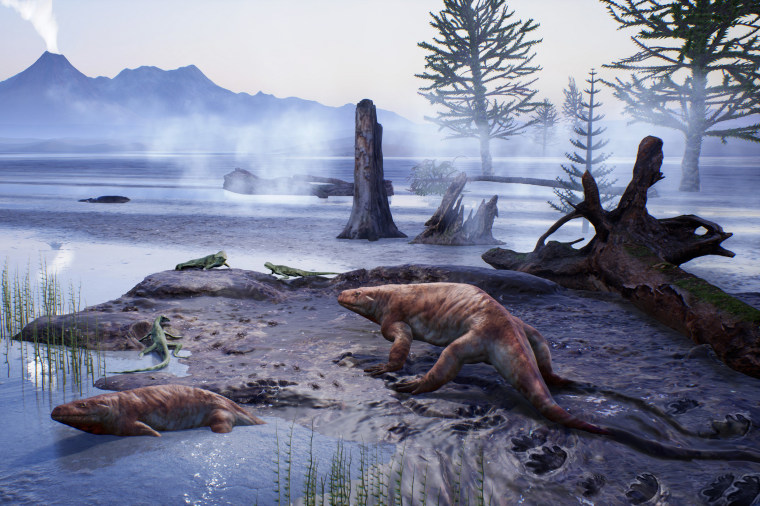 A computer-generated image shows what prehistoric reptiles could have looked like.