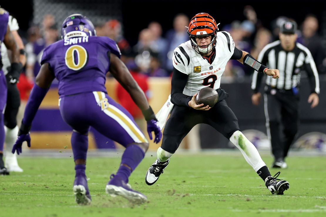 Burrow (No. 9) has been performing at a high level despite the Bengals' results.