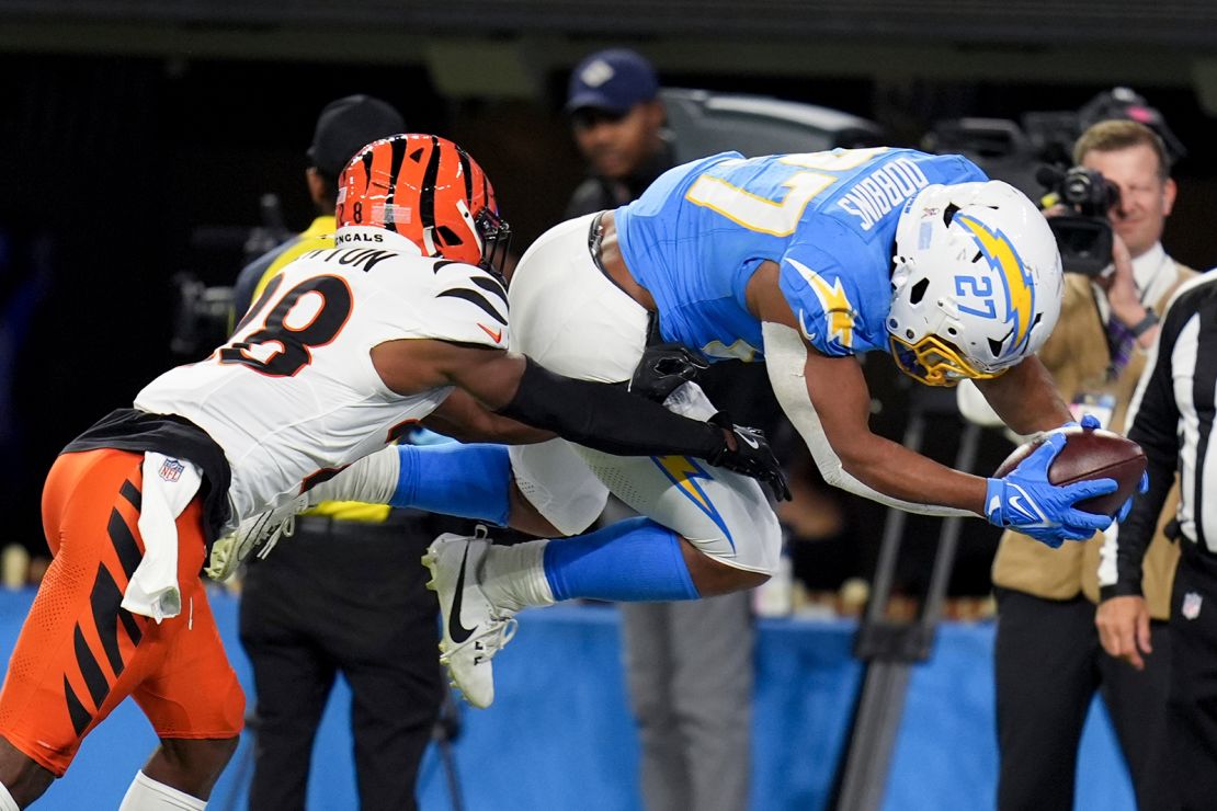 Dobbins (No. 27) fourth quarter touchdown sealed the victory for the Chargers against the Bengals.