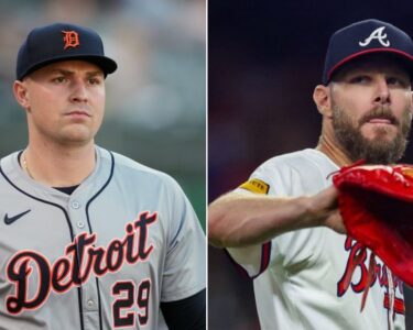 CLEVELAND, OHIO - OCTOBER 12: Tarik Skubal #29 of the Detroit Tigers throws a pitch during the first inning against the Cleveland Guardians during Game Five of the Division Series at Progressive Field on October 12, 2024 in Cleveland, Ohio. (Photo by Jason Miller/Getty Images)