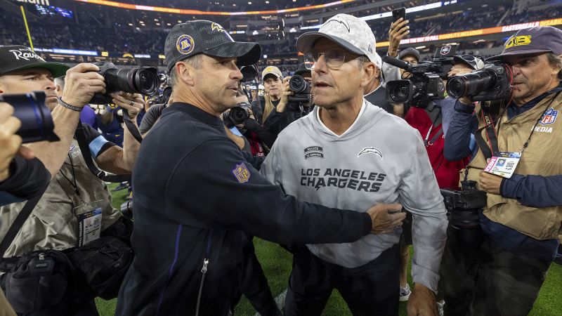 John Harbaugh beats brother Jim as Baltimore Ravens overcome Los Angeles Chargers on Monday Night Football | CNN