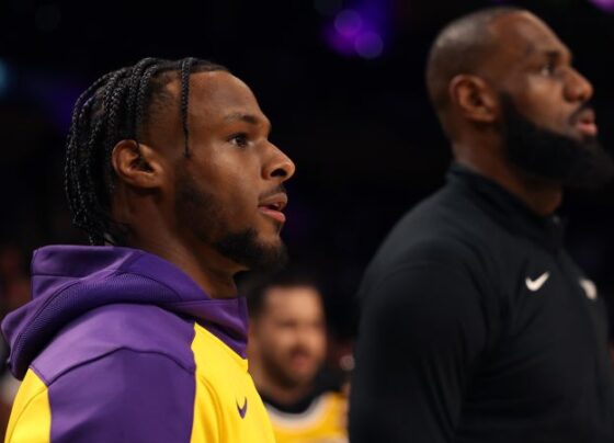 Los Angeles Lakers guard Bronny James scored the first points of his NBA career against the Cleveland Cavaliers on October 30.