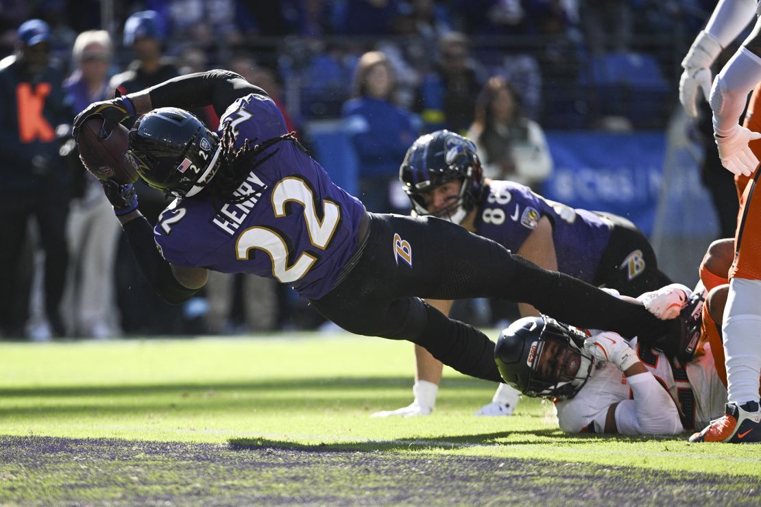 Henry (No. 22) has enjoyed a productive start to life with the Ravens.