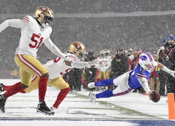 Minnesota Vikings cornerback Shaquill Griffin celebrates with safety Camryn Bynum after intercepting a pass during their team's 23-22 victory over the Arizona Cardinals in Minneapolis on Sunday, December 1.