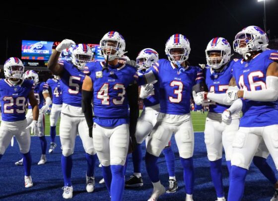 Nov 17, 2024; Orchard Park, New York, USA; Buffalo Bills quarterback Josh Allen (17) runs for a first down in the second quarter against the Kansas City Chiefs at Highmark Stadium. Mandatory Credit: Mark Konezny-Imagn Images