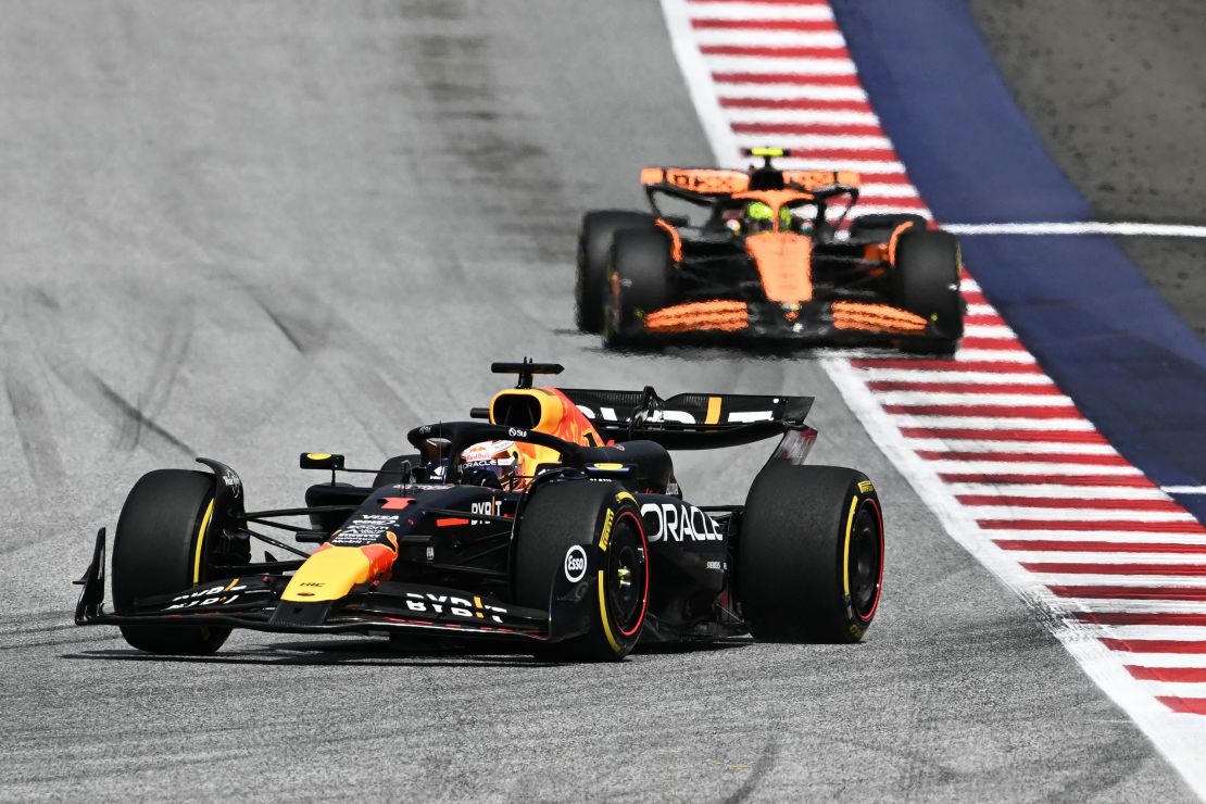 Verstappen leads Norris during the Austrian Grand Prix.