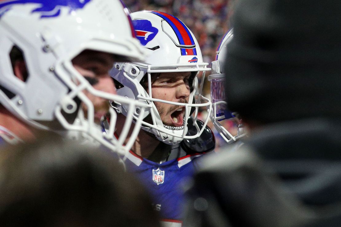 Allen celebrates with teammates after scoring a touchdown against the Kansas City Chiefs on November 17 in Orchard Park, New York.