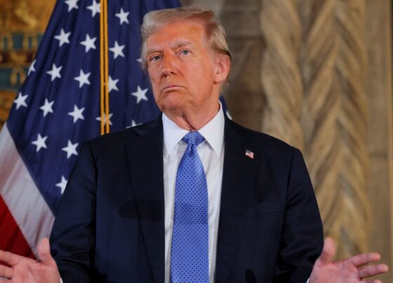 US President Donald Trump arrives to deliver a statement along with Mexican President Enrique Pena Nieto and Canadian Prime Minister Justin Trudeau, on the signing of a new free trade agreement in Buenos Aires, on November 30, 2018, on the sidelines of the G20 Leaders' Summit.