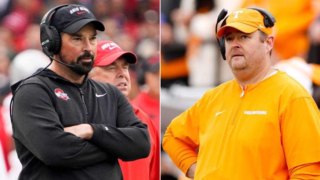 Ohio State head coach Ryan Day, left, and Tennessee head coach Josh Heupel.