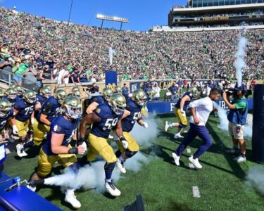 Notre Dame quarterback Riley Leonard, left, and Indiana quarterback Kurtis Rourke in action.