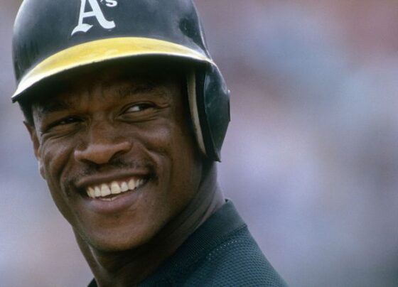 Oakland Athletics Rickey Henderson in action during a game against the Toronto Blue Jays in Toronto in 1995.