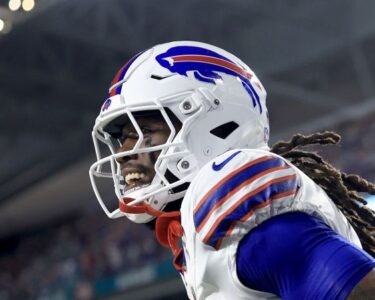 Cook runs the ball for a touchdown against the Jacksonville Jaguars in Orchard Park, New York, on September 23.