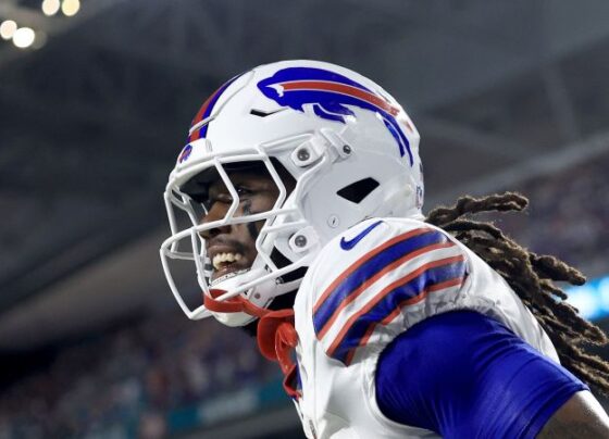 Cook runs the ball for a touchdown against the Jacksonville Jaguars in Orchard Park, New York, on September 23.