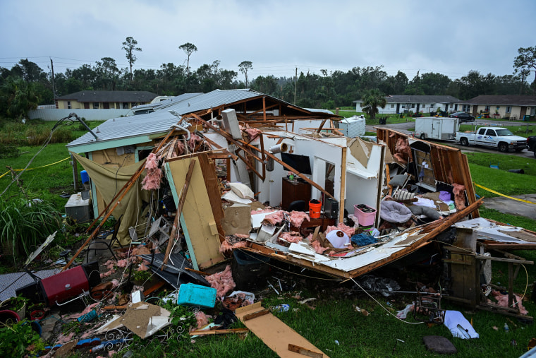 A completely destroyed house is seen in Lakewood Park, Fla., after a tornado hit the area and caused severe damage as Hurricane Milton swept through Florida on October 10, 2024. 