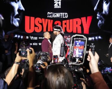 Fury finished the faceoff by shouting at Usyk, as his team attempted to take him off the stage.