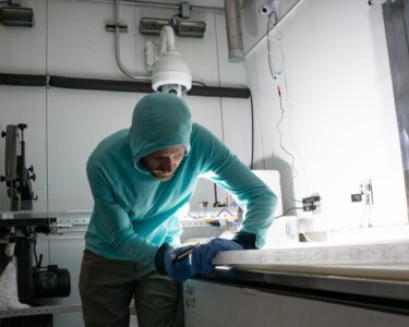 Ice in the core barrel while drilling on the Greenland ice sheet.