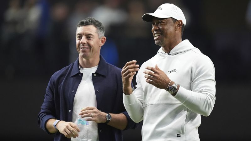 Tiger Woods and Rory McIlroy watch on as The Bay Golf Club wins opening match of high-tech indoor golf league TGL | CNN