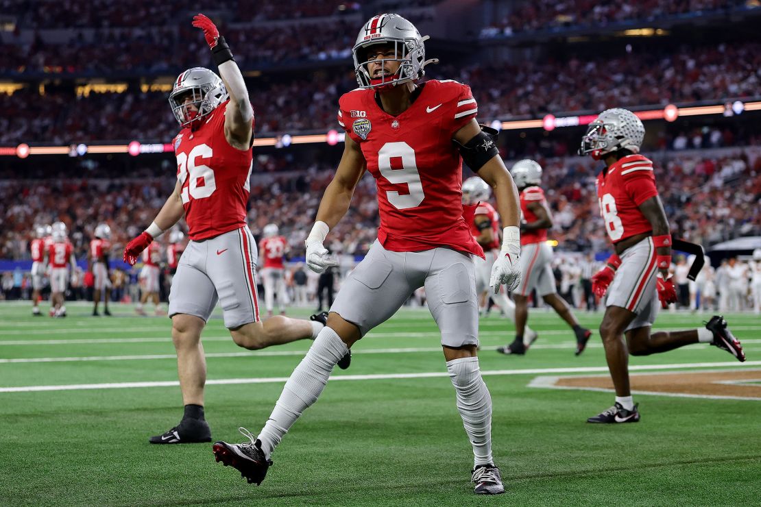 Malik Hartford of the Ohio State Buckeyes celebrates in the fourth quarter against the Texas Longhorns.