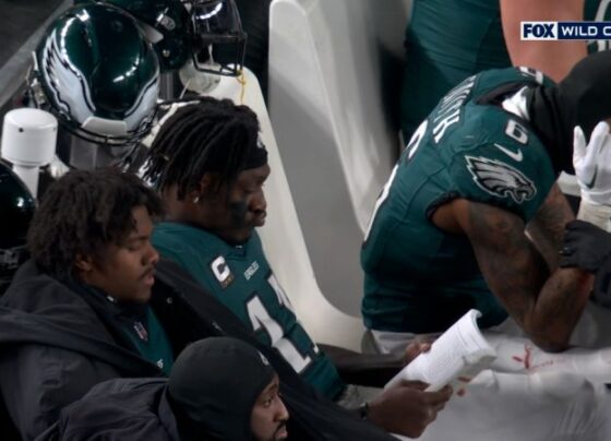 Philadelphia Eagles receiver A.J. Brown, seen here during a January 5 game, says he brings the book to every game.