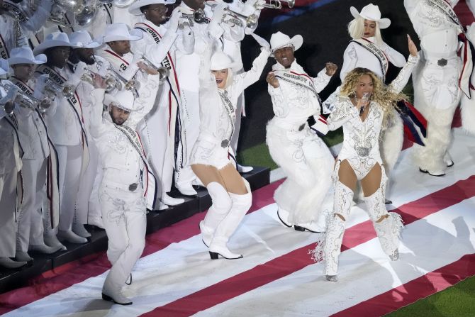 Beyoncé performs during halftime at the game between the Houston Texans and the Baltimore Ravens on December 25.