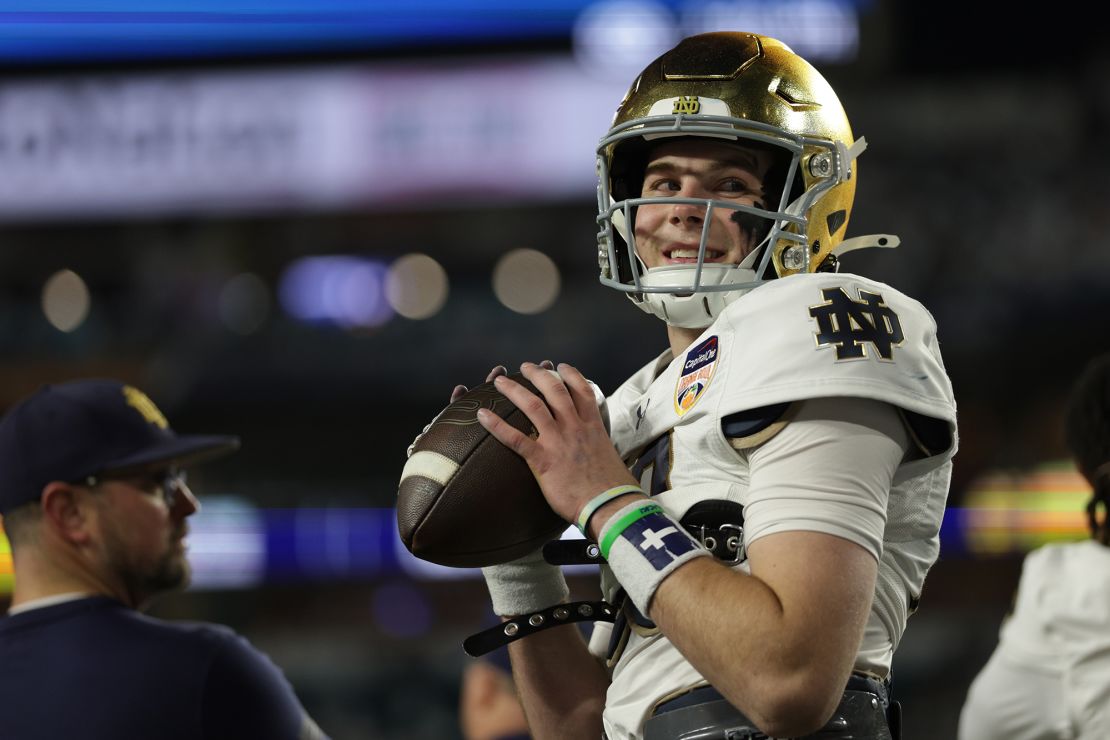 Riley Leonard was named offensive MVP in both the Sugar Bowl and the Orange Bowl, as well as MVP in the 2022 Military Bowl while at Duke.