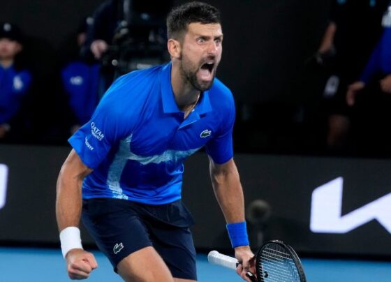 Djokovic and Carlos Alcaraz share a warm embrace at the net after the match ended.