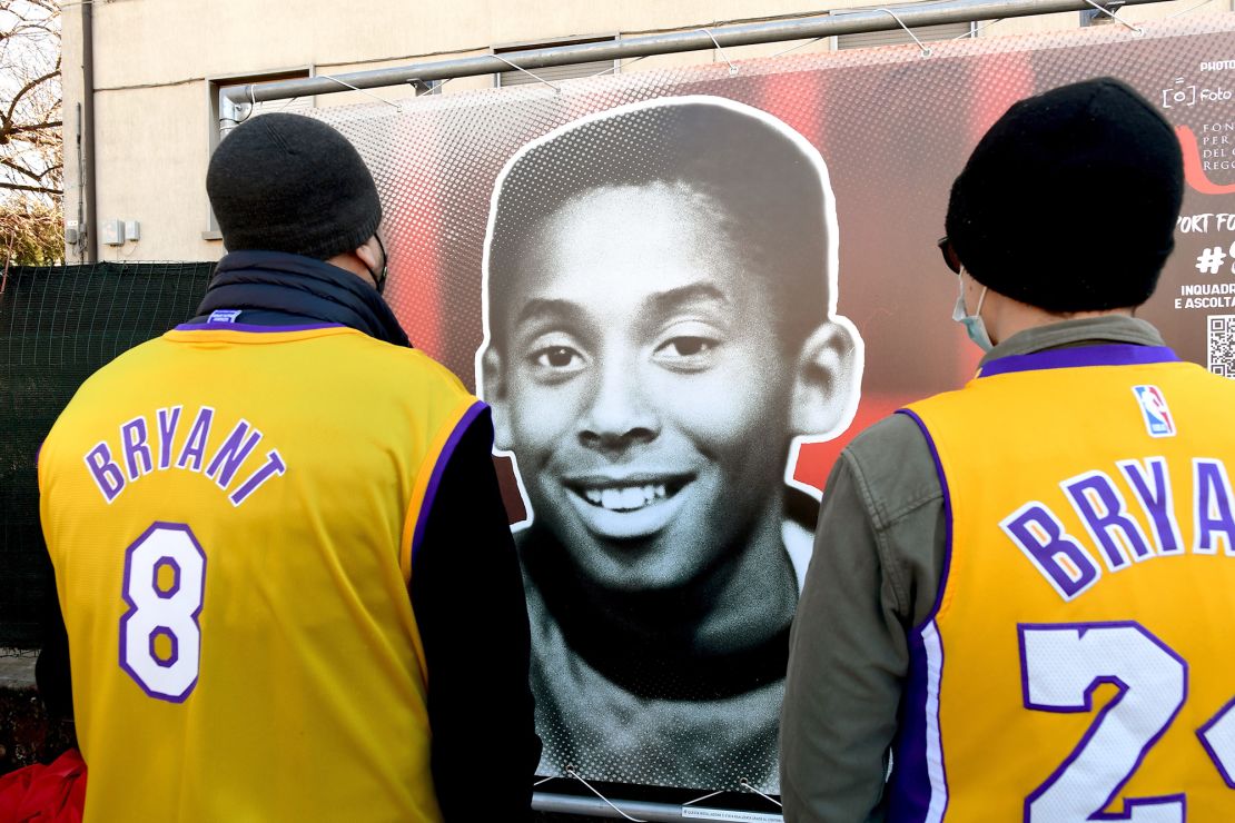 Artwork of Kobe Bryant, pictured here in 2021, can still be seen around Reggio Emilia.