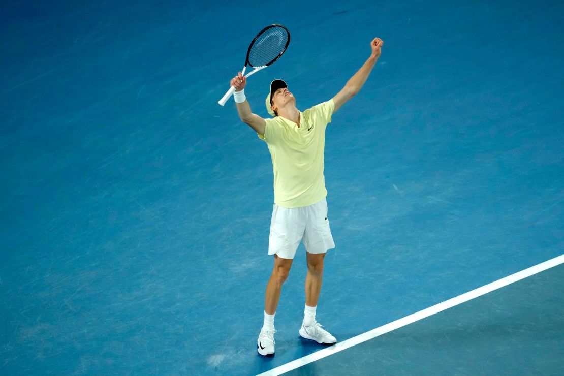 Sinner celebrates after defeating Zverev in the men's Australian Open final.