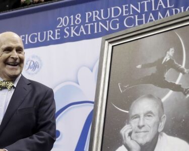 Dick Button, the reigning figure skating champion of the world, is shown tuning up in Oslo to defend his Olympic title in the 1952 Winter Games.