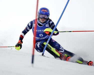 Shiffrin smiles after racing the slalom in Courchevel.