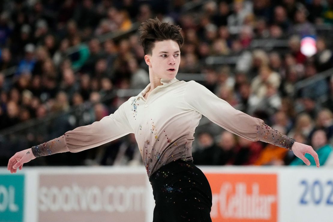 Maxim Naumov competes in the 2025 US figure skating championships. His parents were his longtime coaches.